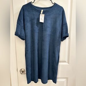 Navy faux suede short dress